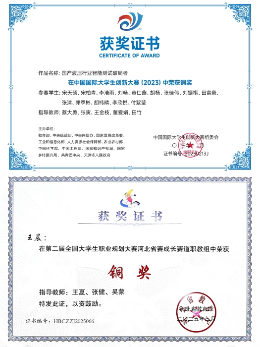 1748569188881_中国国际大学生创新大赛（2023）铜奖，第二届全国大学生职业规划大赛河北省赛成长赛道铜奖